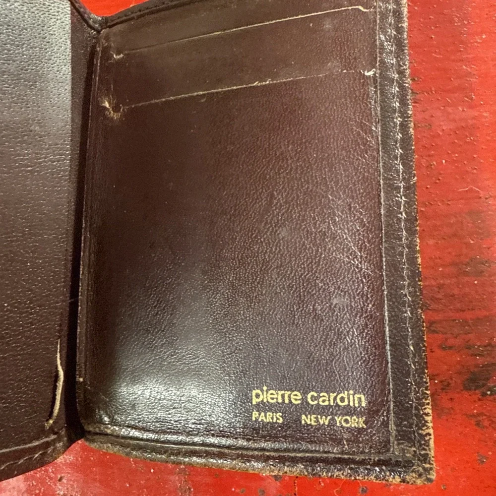 VTG Pierre Cardin DARK BROWN GENUINE LEATHER ID CARD BILL‎ HOLDER BIFOLD WALLET